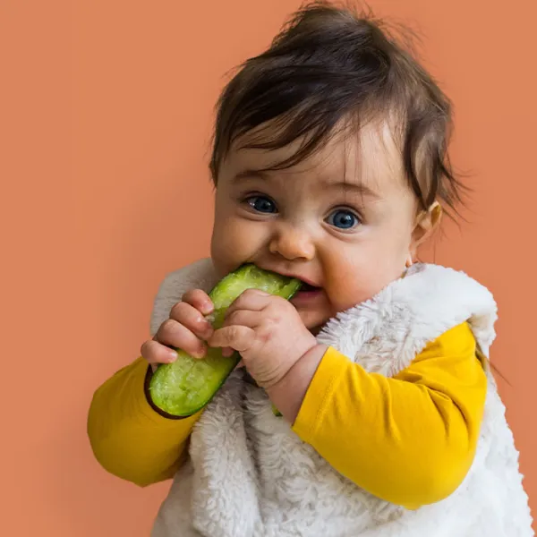 Baby knabbert an Gemüse